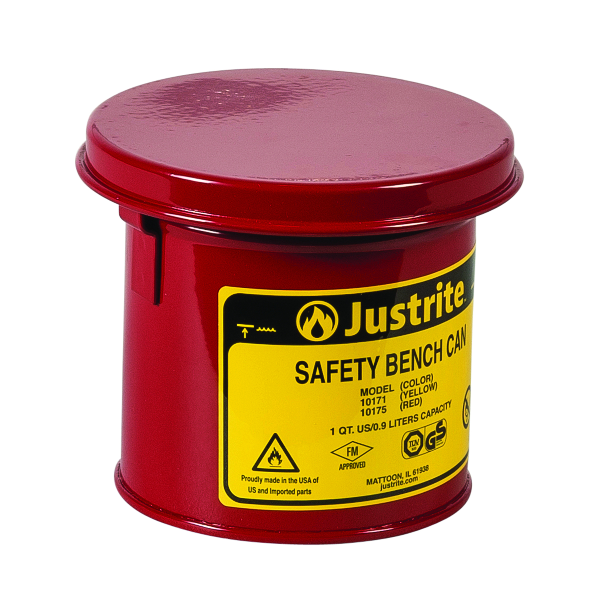 Justrite Steel Bench Can — 1 Quart, Perforated Dasher Plate, Red, Model# 10175
